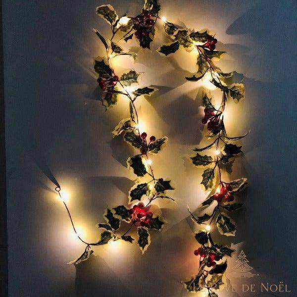 Guirlande d'intérieur lumineuse houx de Noël